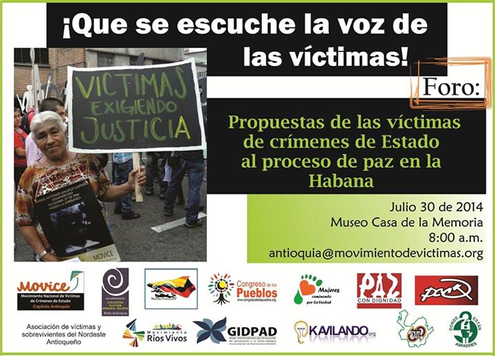 Invitación: Foro ¡Que se escuche la voz de las víctimas! Propuestas de las víctimas de crímenes de Estado al proceso de paz en la Habana