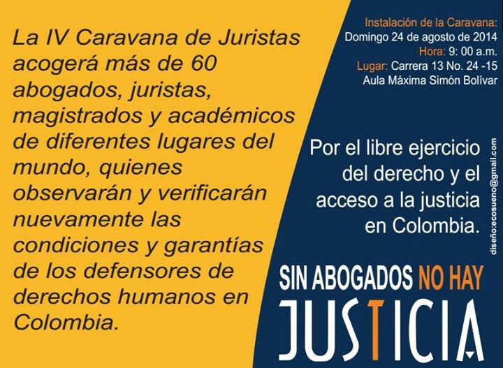 El próximo 25 de agosto la IV Caravana Internacional de Juristas visita Medellín