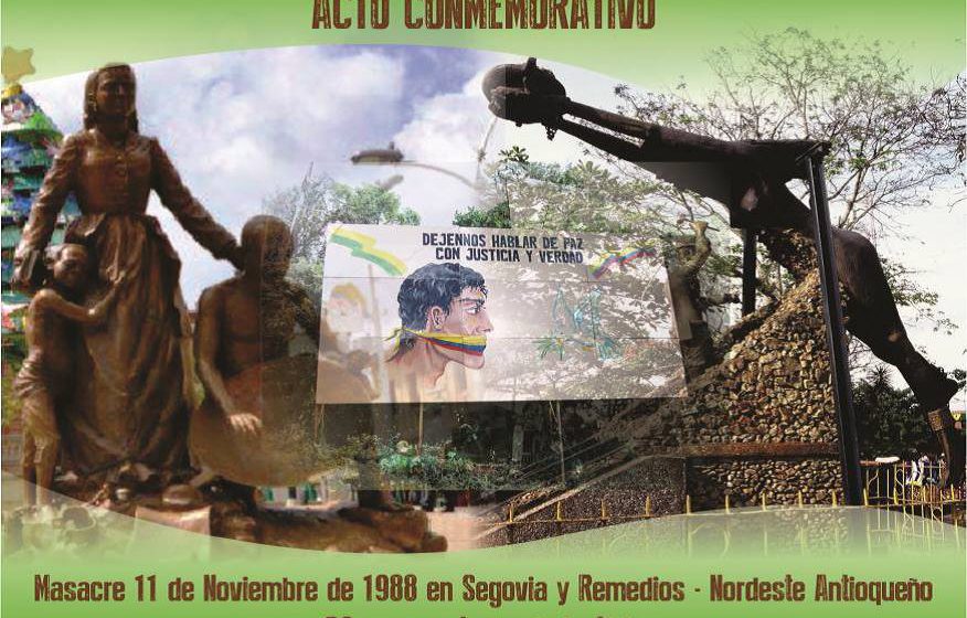Invitación 22 y 23 de noviembre a Acto Conmemorativo ‘Masacre 11 de noviembre de 1988 en Segovia y Remedios’ en el Jardín Botánico (Medellín)