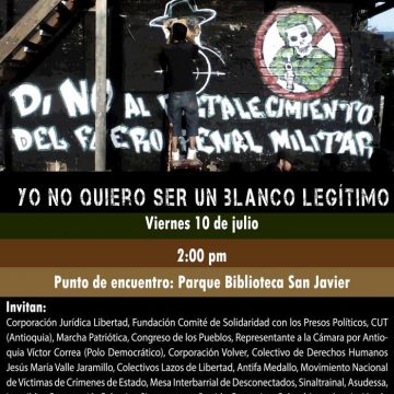 Hoy se pinta mural en rechazo a reformas del Fuero Penal Militar en Medellín