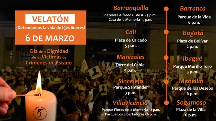 124 organizaciones convocamos Velatón por la vida y la paz: No más asesinatos de líderes sociales